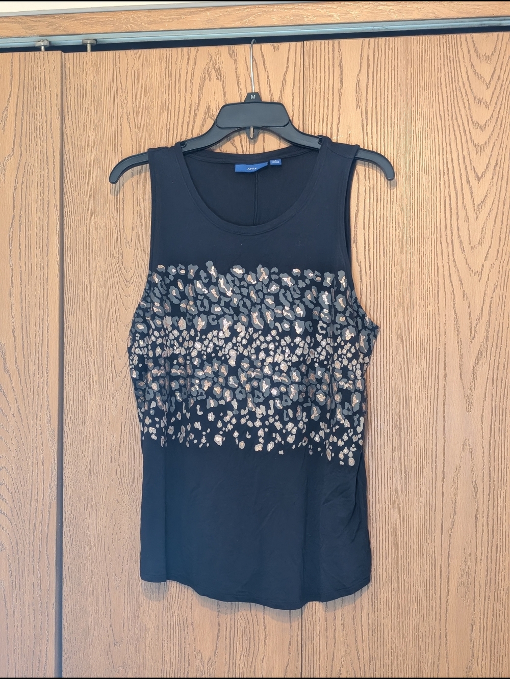Black Sleeveless Tank with Metallic Leopard Print - Women
